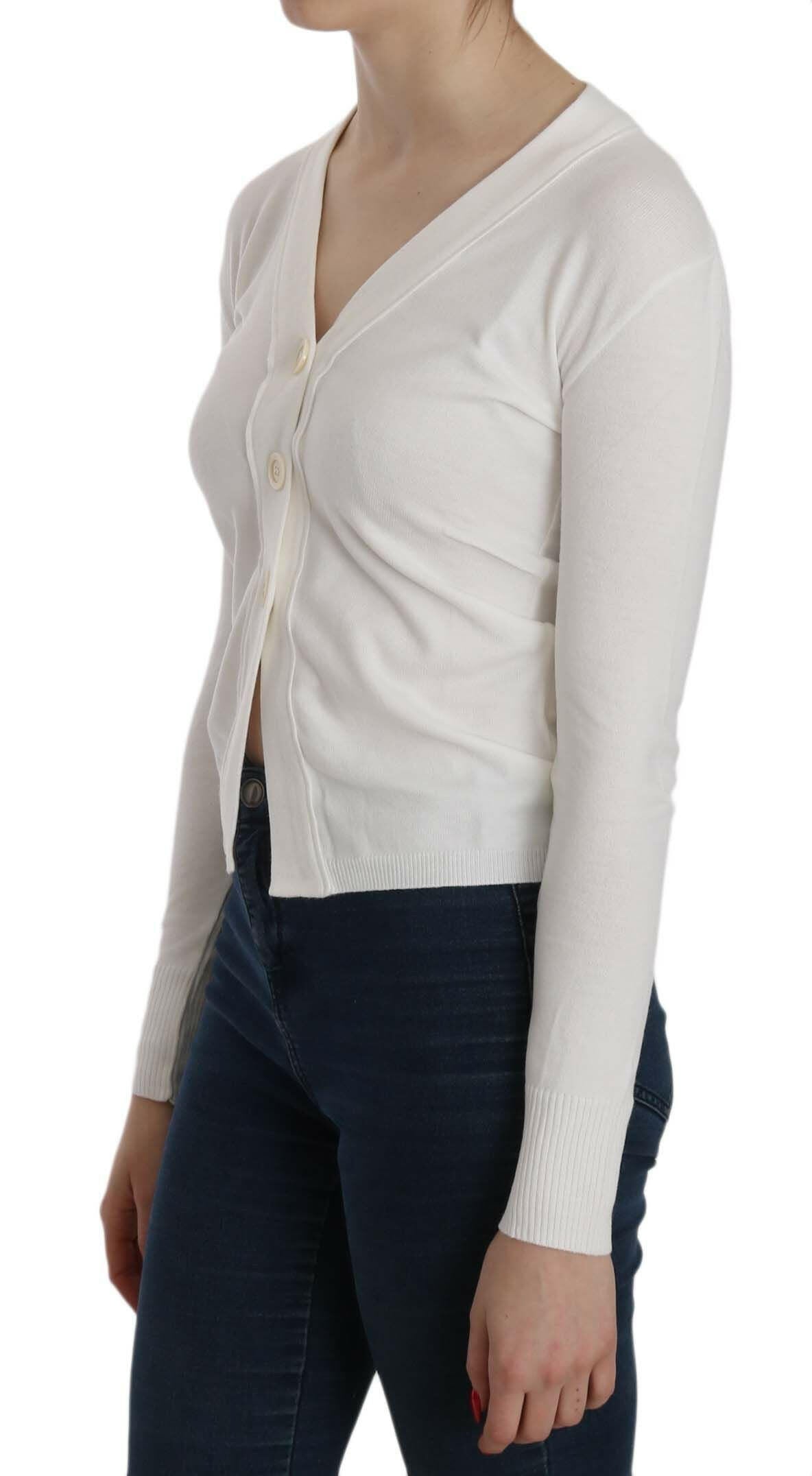 BYBLOS White V-neck Long Sleeve Cropped Cardigan Tops Sweater -   -  BYBLOS.