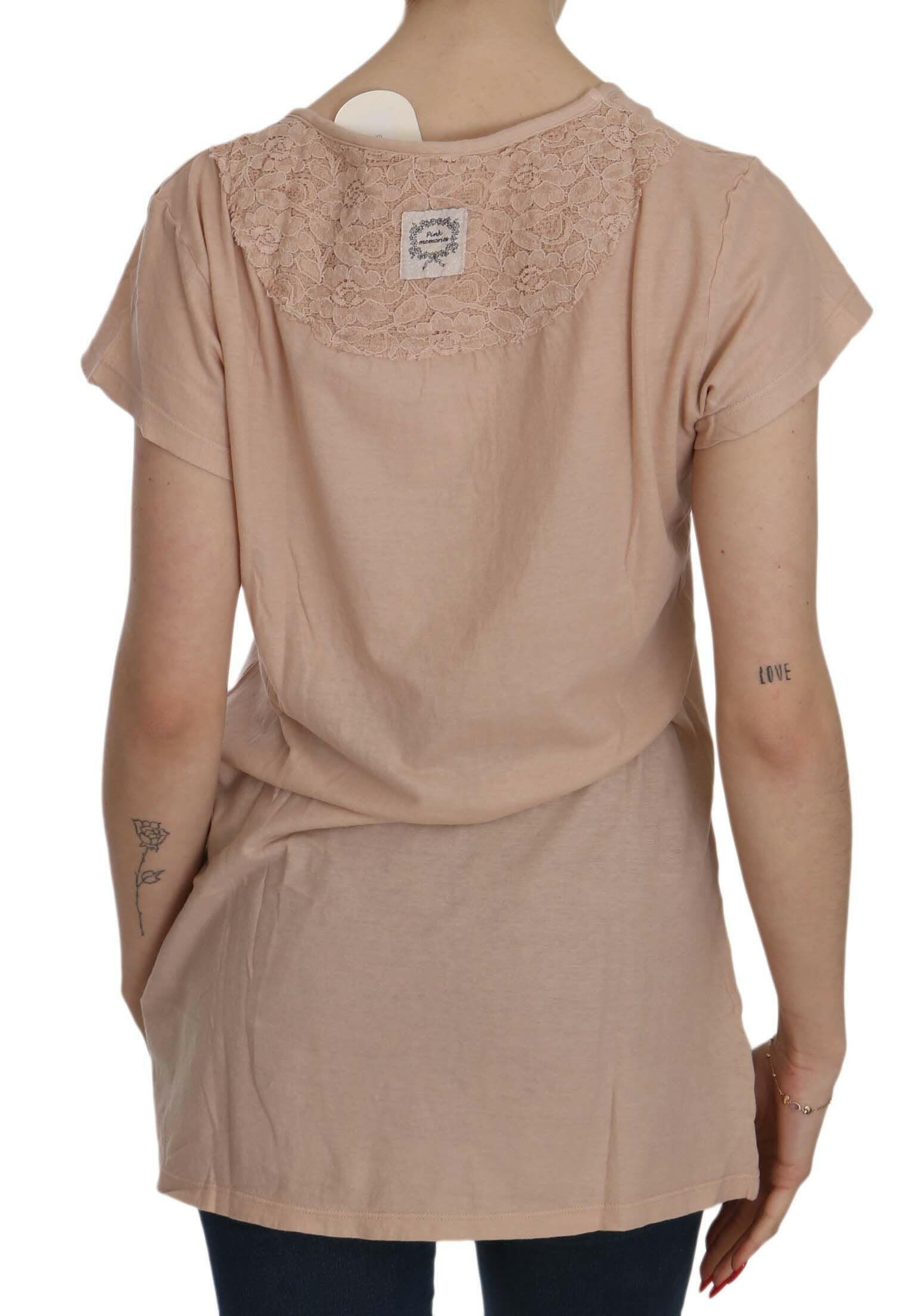 PINK MEMORIES Pink Cream Lace Short Sleeve Shirt Top Cotton Blouse -   -  PINK MEMORIES.