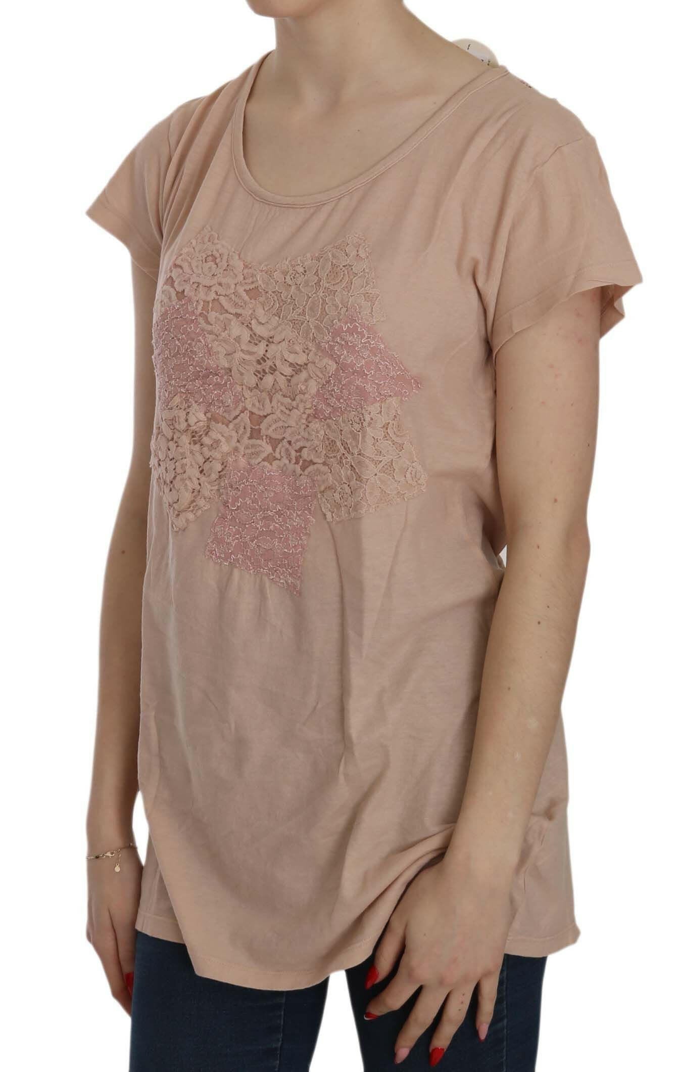 PINK MEMORIES Pink Cream Lace Short Sleeve Shirt Top Cotton Blouse -   -  PINK MEMORIES.