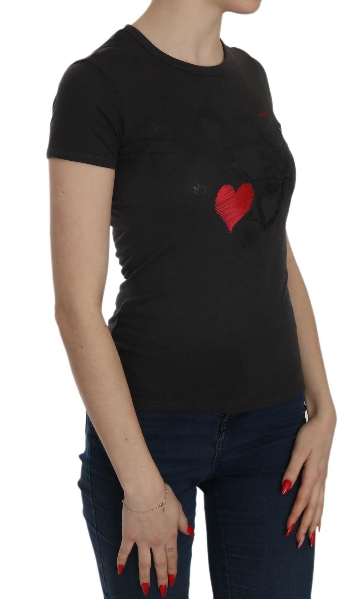 Exte Black Hearts Print Short Sleeve Casual Shirt Top -   -  Exte.