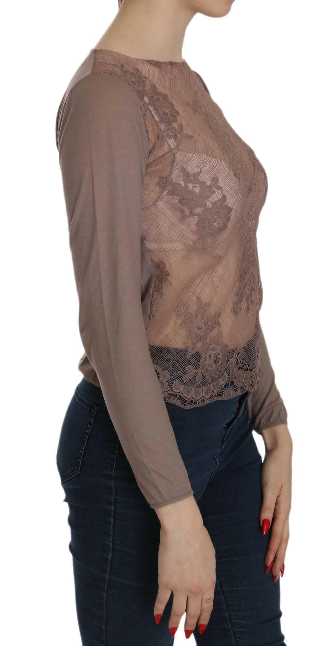 PINK MEMORIES Brown Lace See Through Long Sleeve Top -   -  PINK MEMORIES.