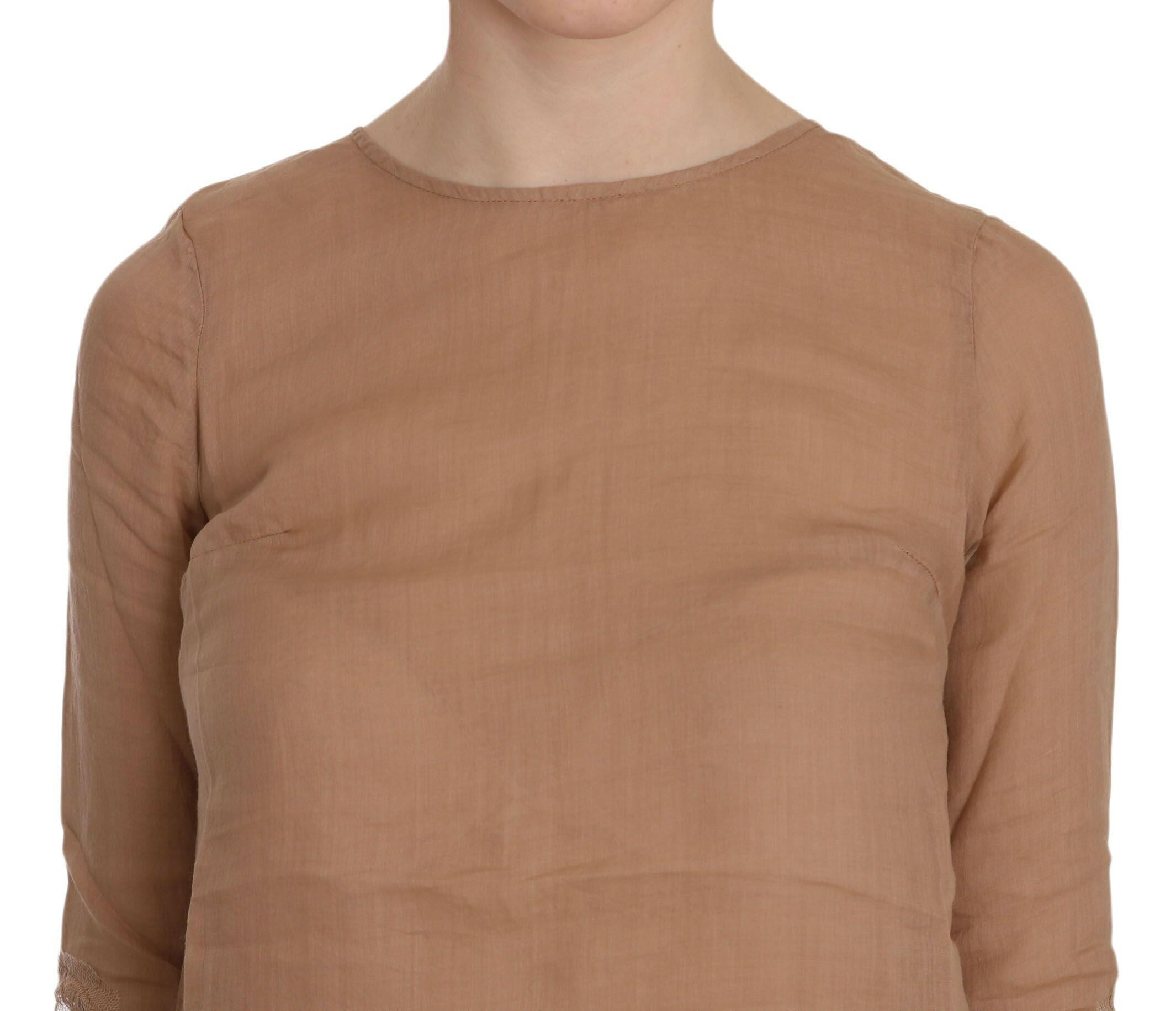 PINK MEMORIES Brown 3/4 Sleeve Crewneck Shift Mini Dress -   -  PINK MEMORIES.