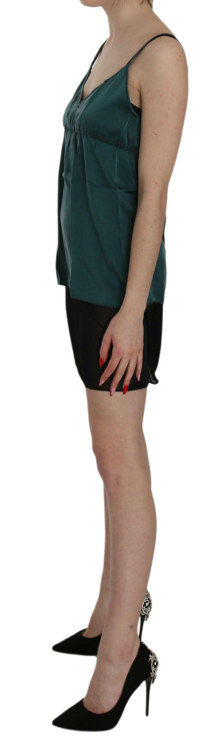 PINK MEMORIES Silk Green Spaghetti Strap Shift Mini Dress -   -  PINK MEMORIES.