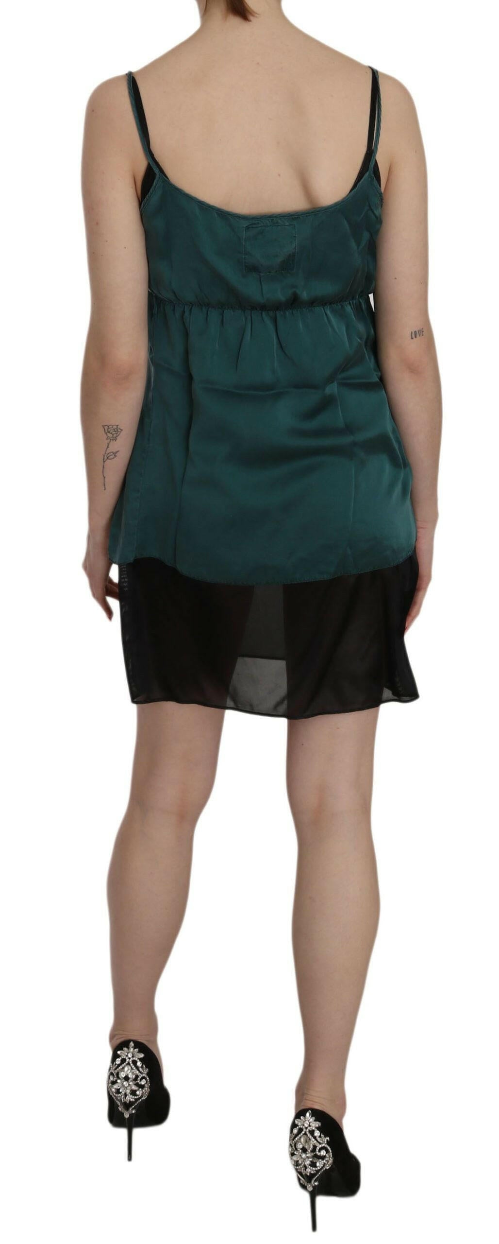 PINK MEMORIES Silk Green Spaghetti Strap Shift Mini Dress -   -  PINK MEMORIES.