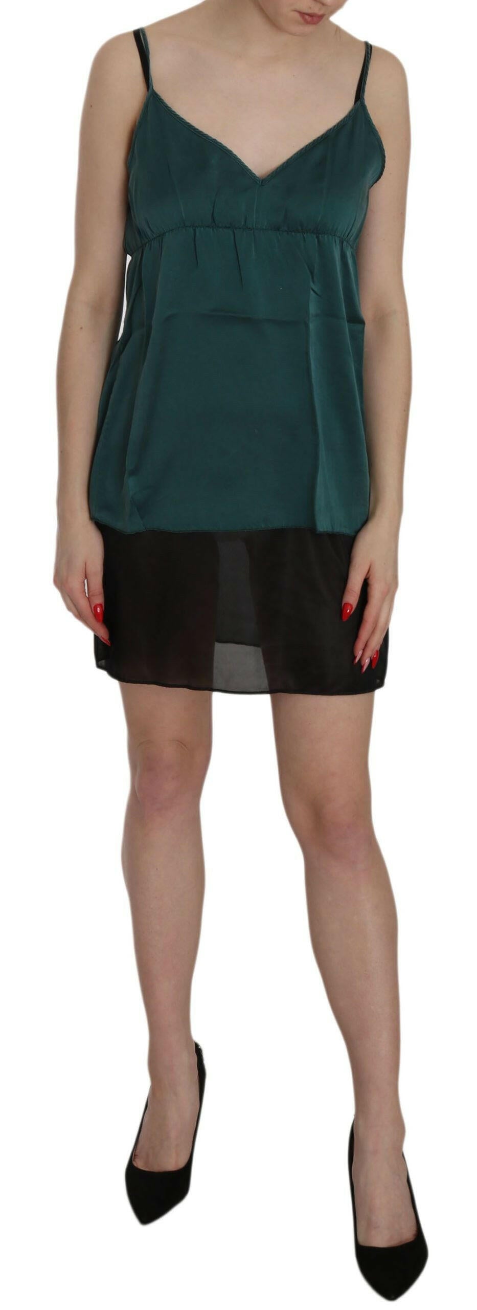 PINK MEMORIES Silk Green Spaghetti Strap Shift Mini Dress -   -  PINK MEMORIES.