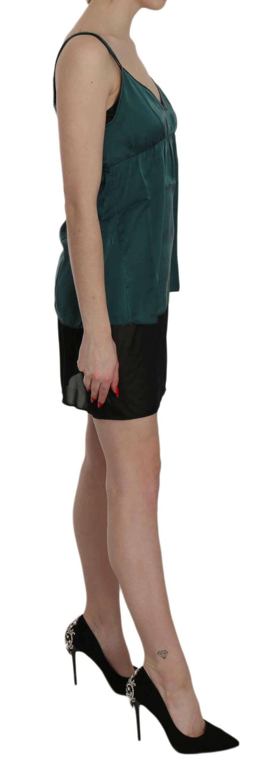 PINK MEMORIES Silk Green Spaghetti Strap Shift Mini Dress -   -  PINK MEMORIES.
