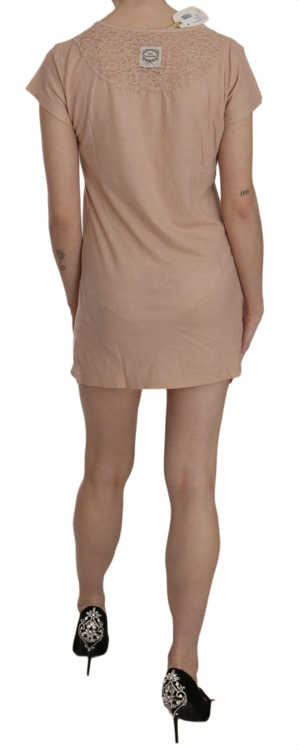 PINK MEMORIES Pink Lace Short Sleeve Shift Mini Dress -   -  PINK MEMORIES.