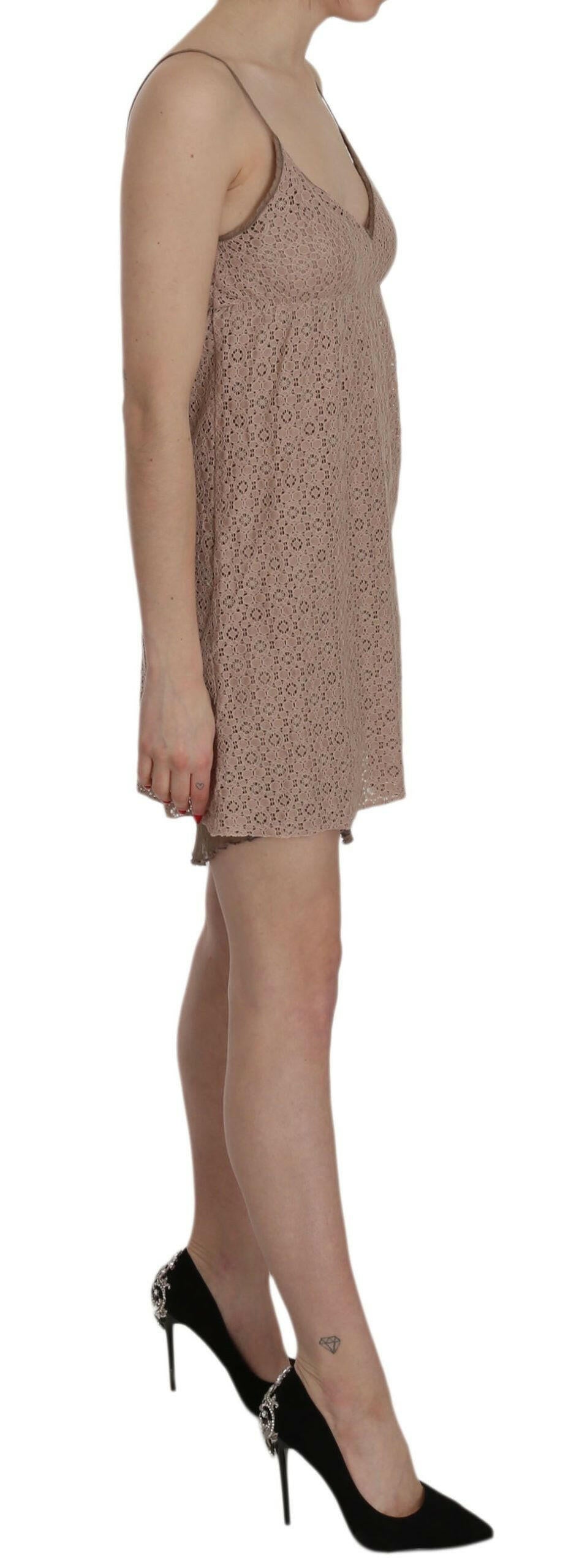 PINK MEMORIES Beige Spaghetti Strap A-line Mini Cotton Dress -   -  PINK MEMORIES.