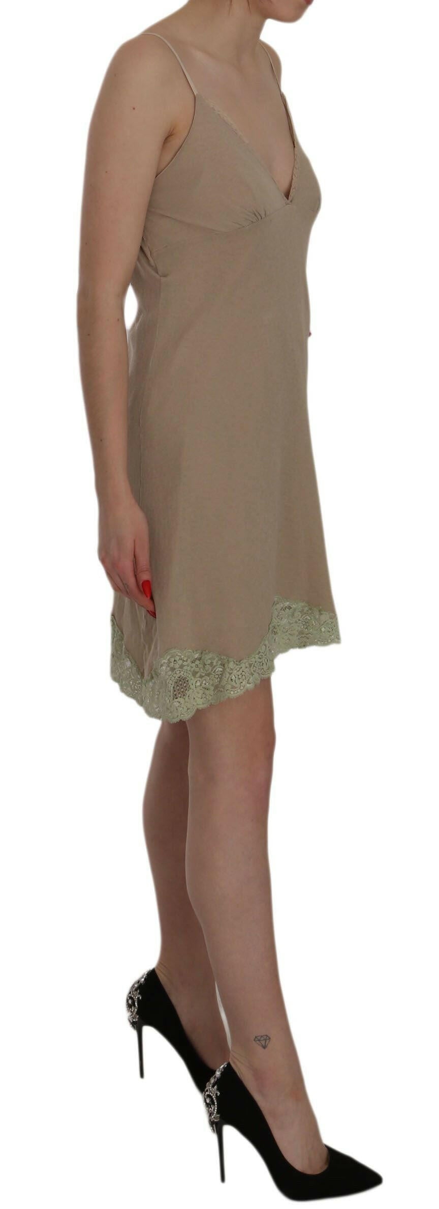 PINK MEMORIES Beige Lace Spaghetti Strap Mini Cotton Dress -   -  PINK MEMORIES.