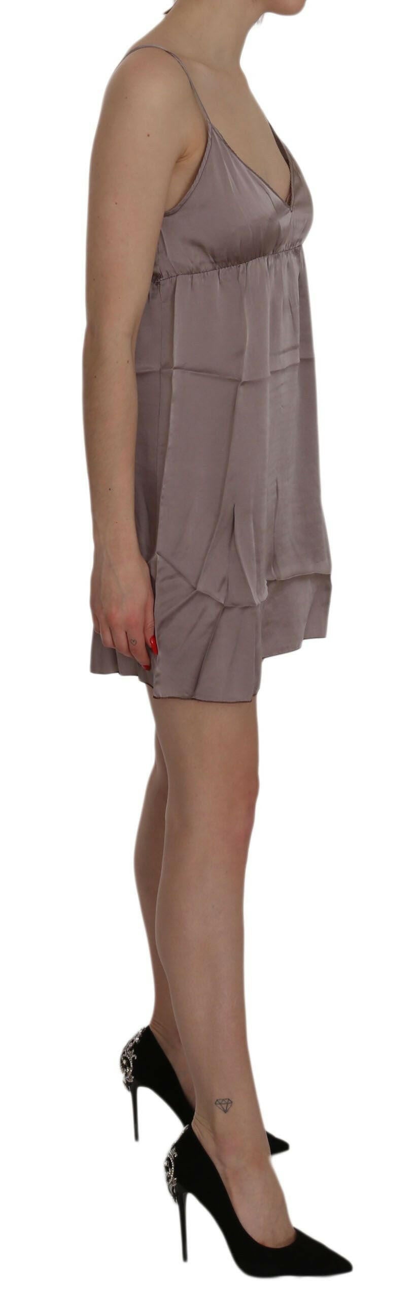 PINK MEMORIES Purple Spaghetti A-line Mini Silk Dress -   -  PINK MEMORIES.