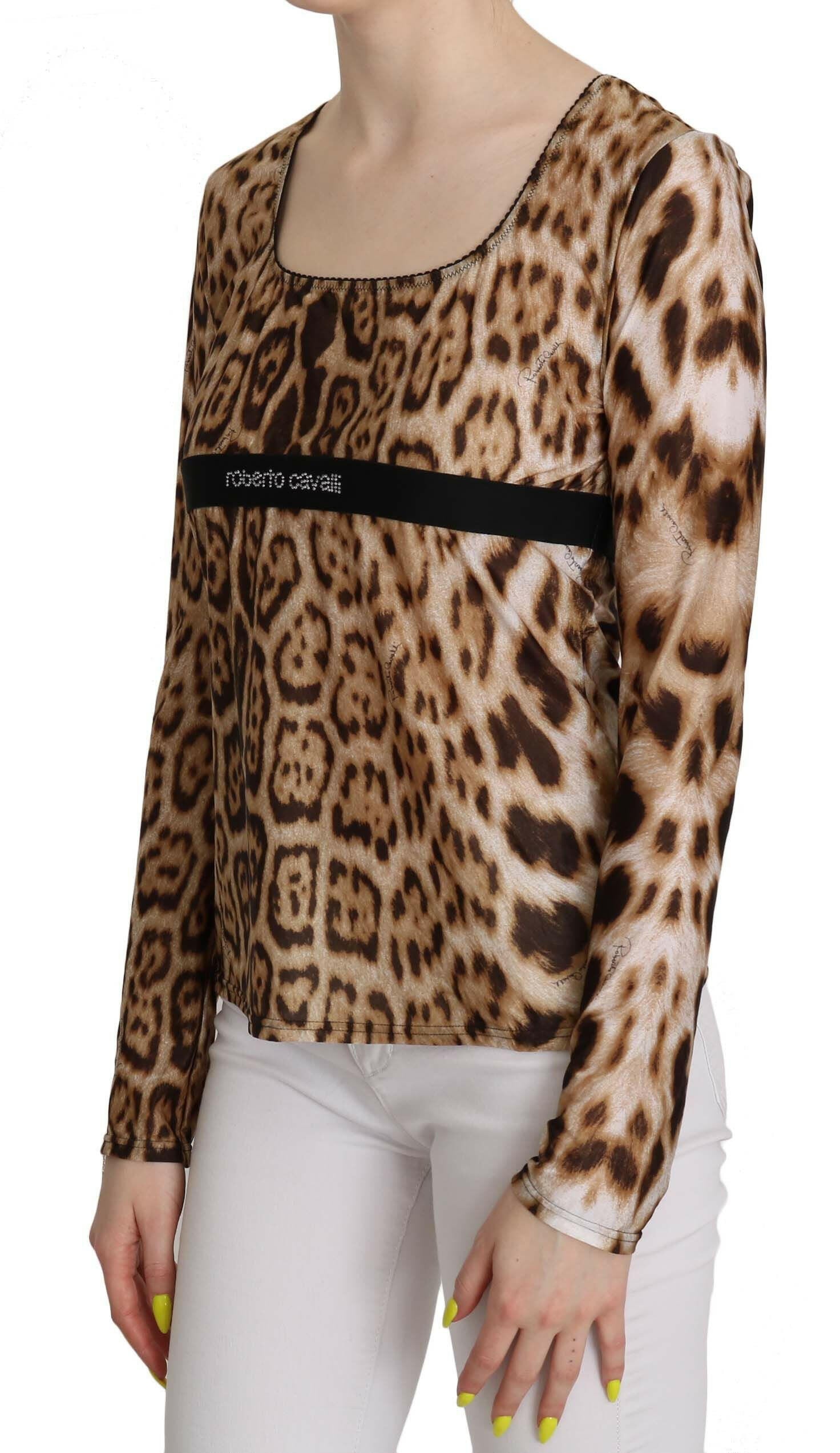 Roberto Cavalli Brown Round Neck Leopard Women Top Blouse -   -  Roberto Cavalli.