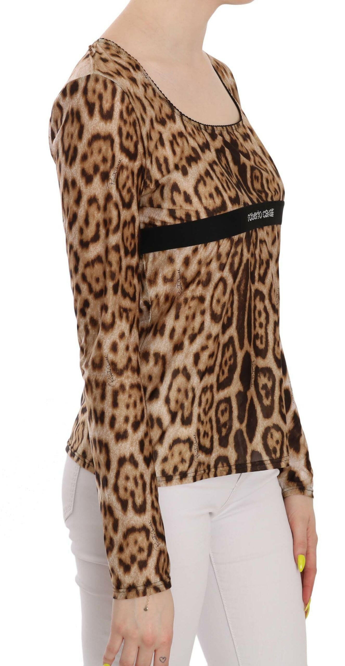 Roberto Cavalli Brown Round Neck Leopard Women Top Blouse -   -  Roberto Cavalli.
