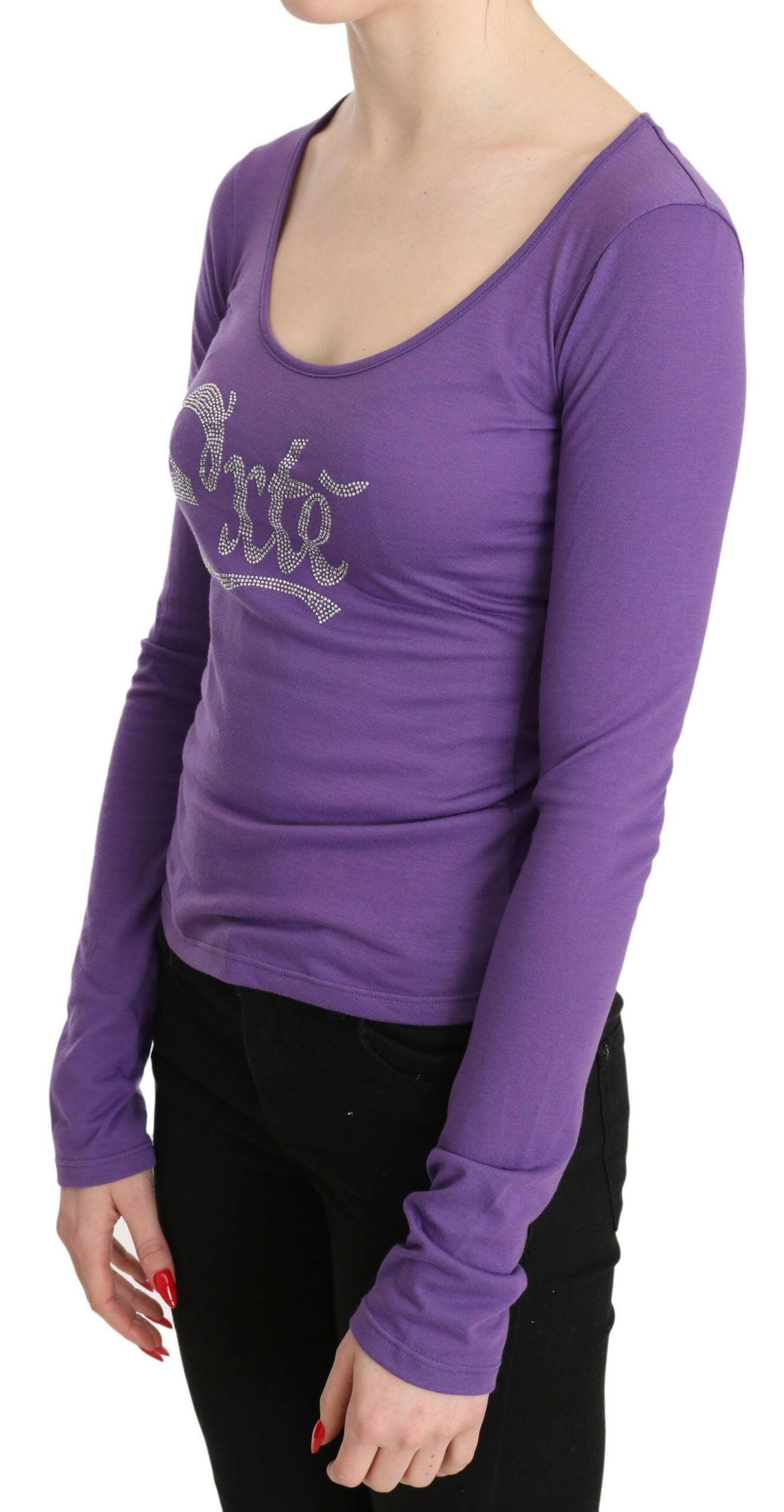Purple Exte Crystal Embellished Long Sleeve Top Blouse -   -  Exte.