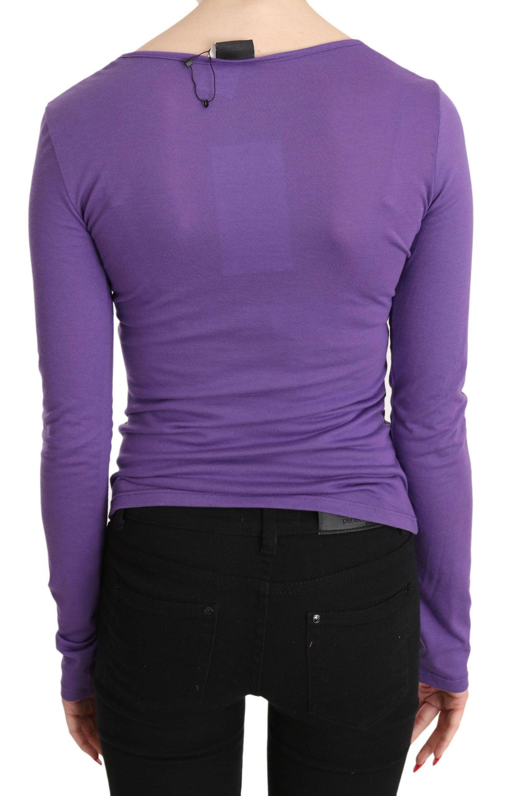 Purple Exte Crystal Embellished Long Sleeve Top Blouse -   -  Exte.