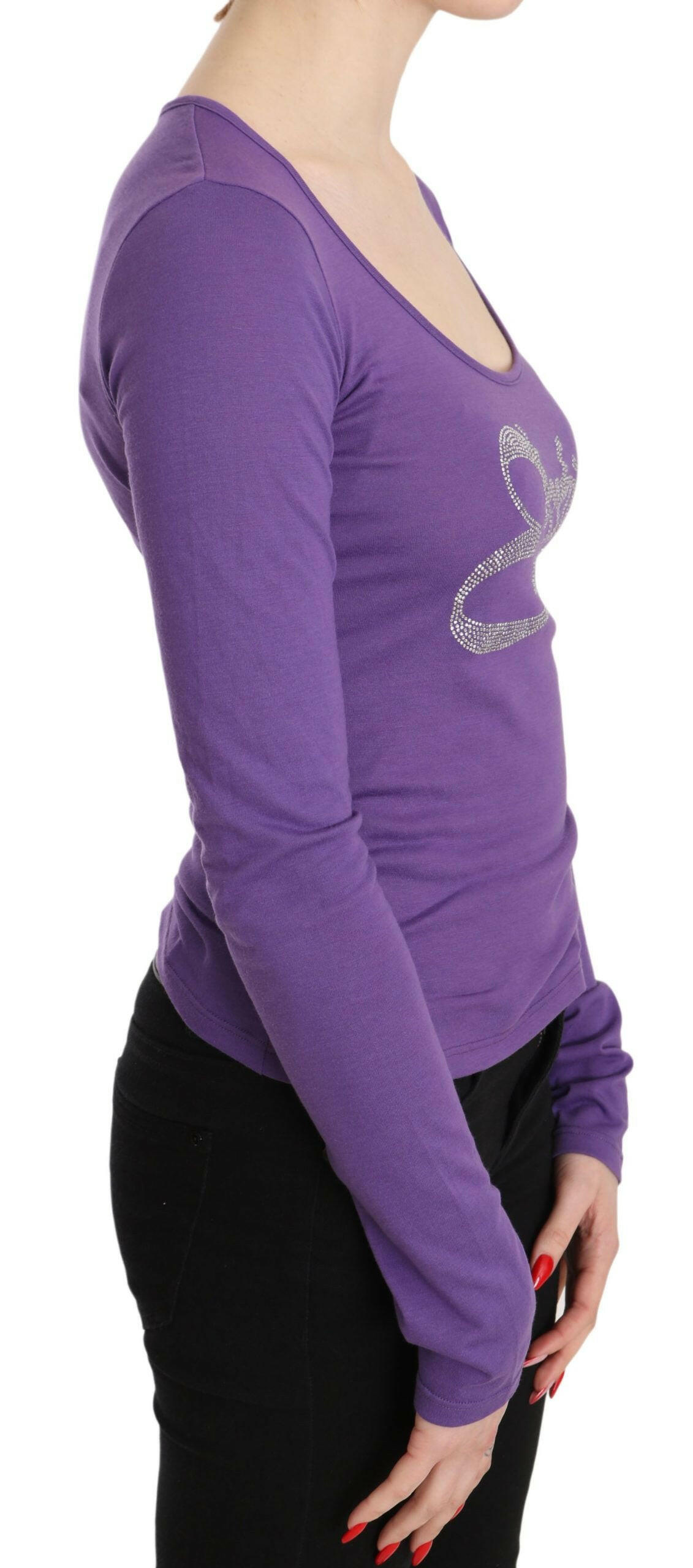 Purple Exte Crystal Embellished Long Sleeve Top Blouse -   -  Exte.