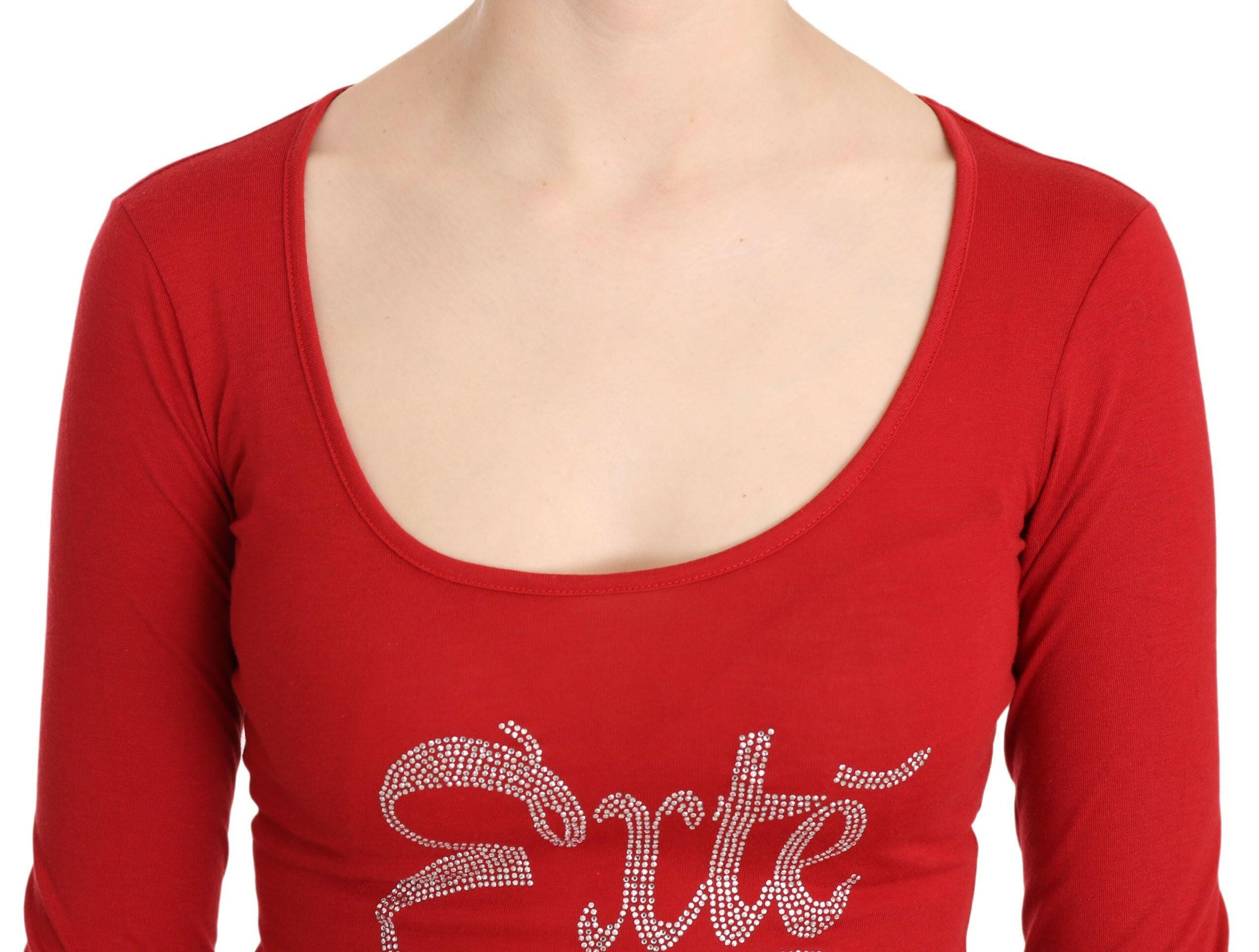 Red Exte Crystal Embellished Long Sleeve Top Blouse -   -  Exte.