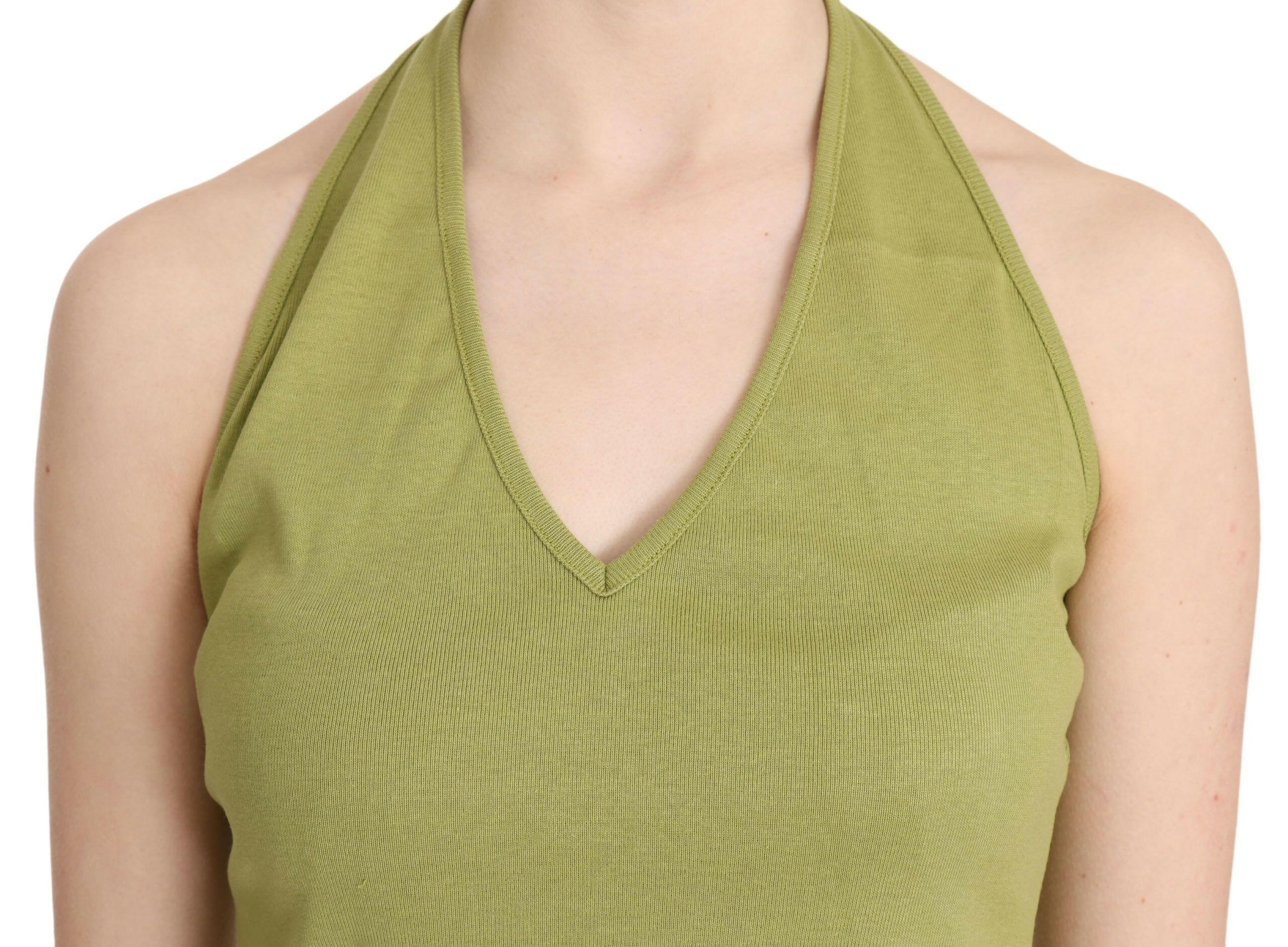 GF Ferre Green Halter Cotton Sleeveless Casual Tank Top Blouse -   -  GF Ferre.