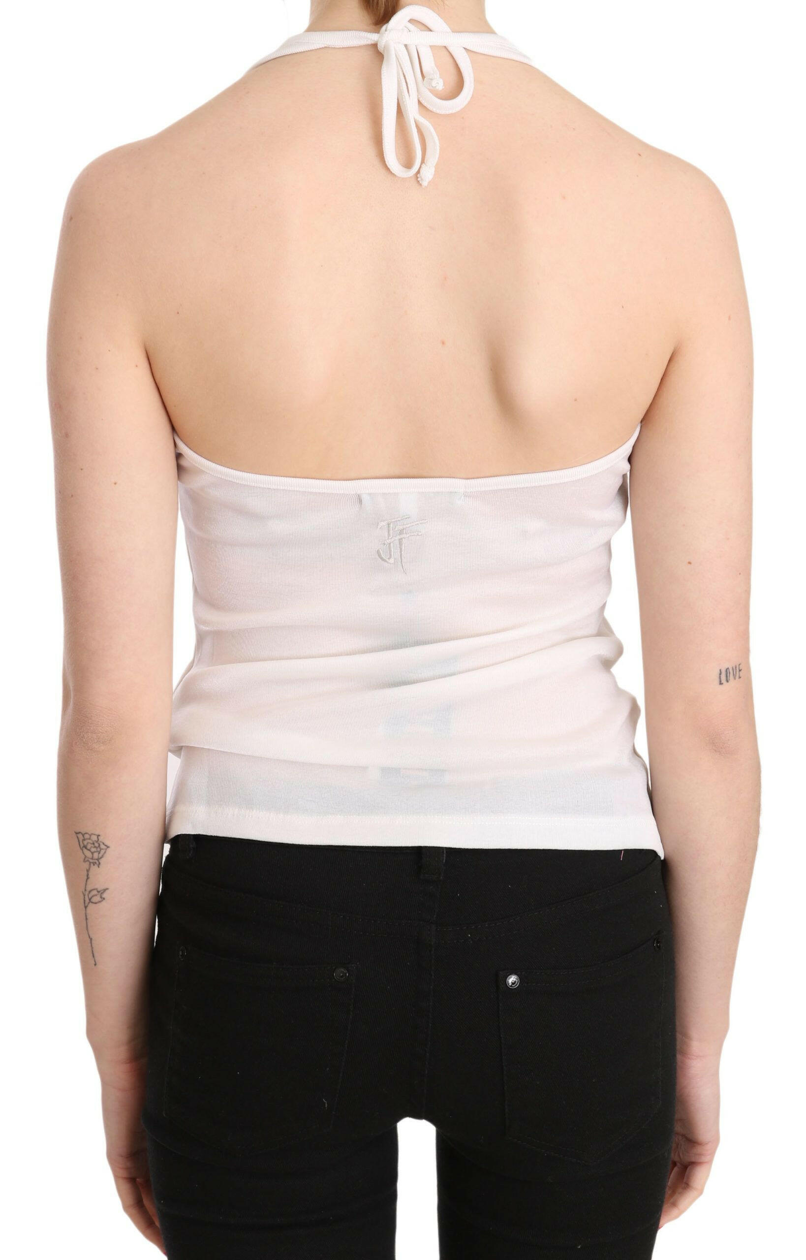 GF Ferre White Halter Cotton Sleeveless Casual Tank Top Blouse -   -  GF Ferre.