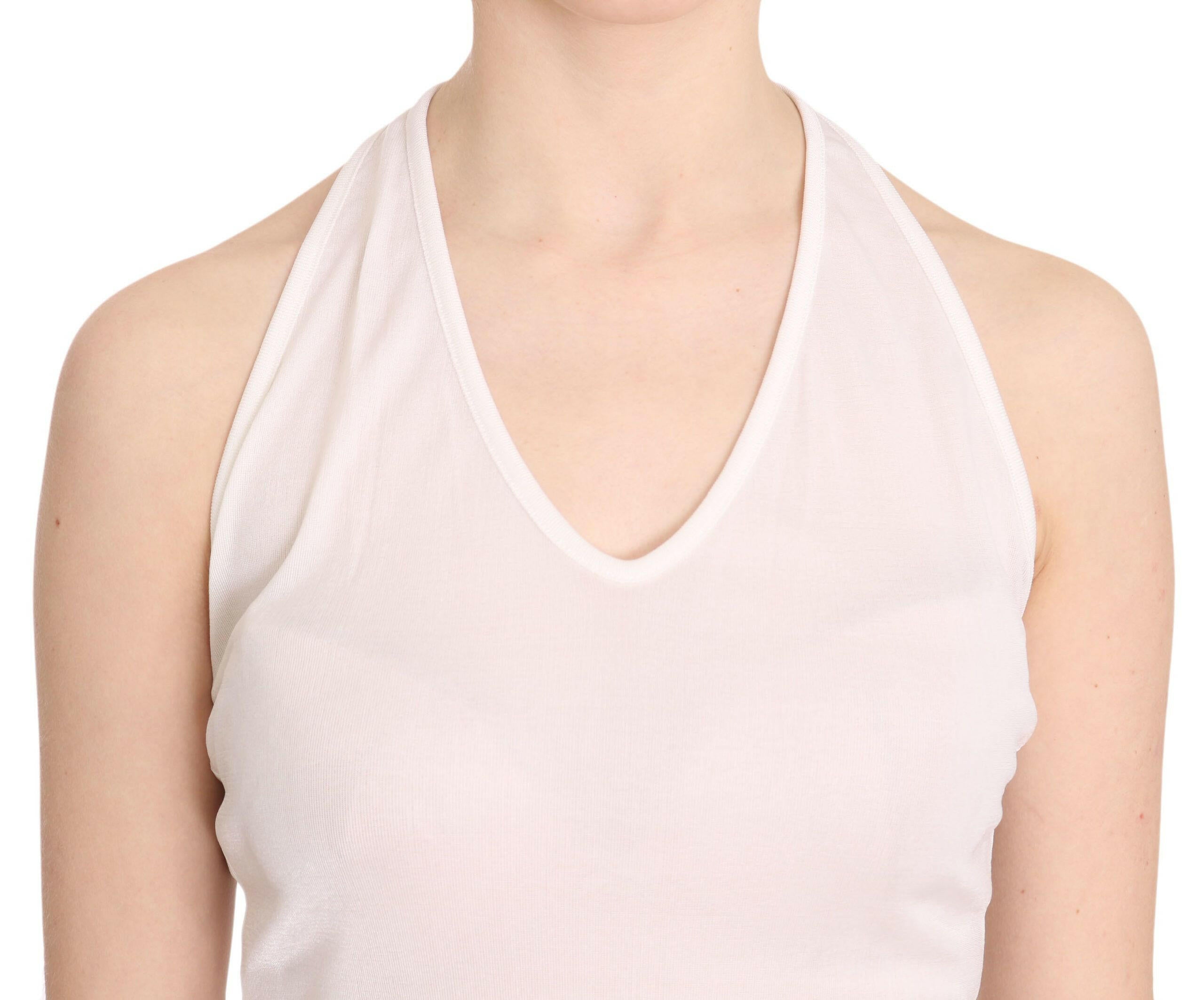 GF Ferre White Halter Cotton Sleeveless Casual Tank Top Blouse -   -  GF Ferre.