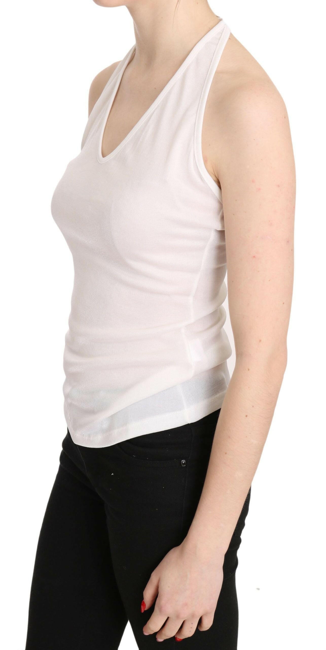 GF Ferre White Halter Cotton Sleeveless Casual Tank Top Blouse -   -  GF Ferre.