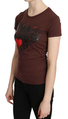 Exte Brown Hearts Printed Round Neck T-shirt Top -   -  Exte.