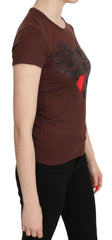 Exte Brown Hearts Printed Round Neck T-shirt Top -   -  Exte.