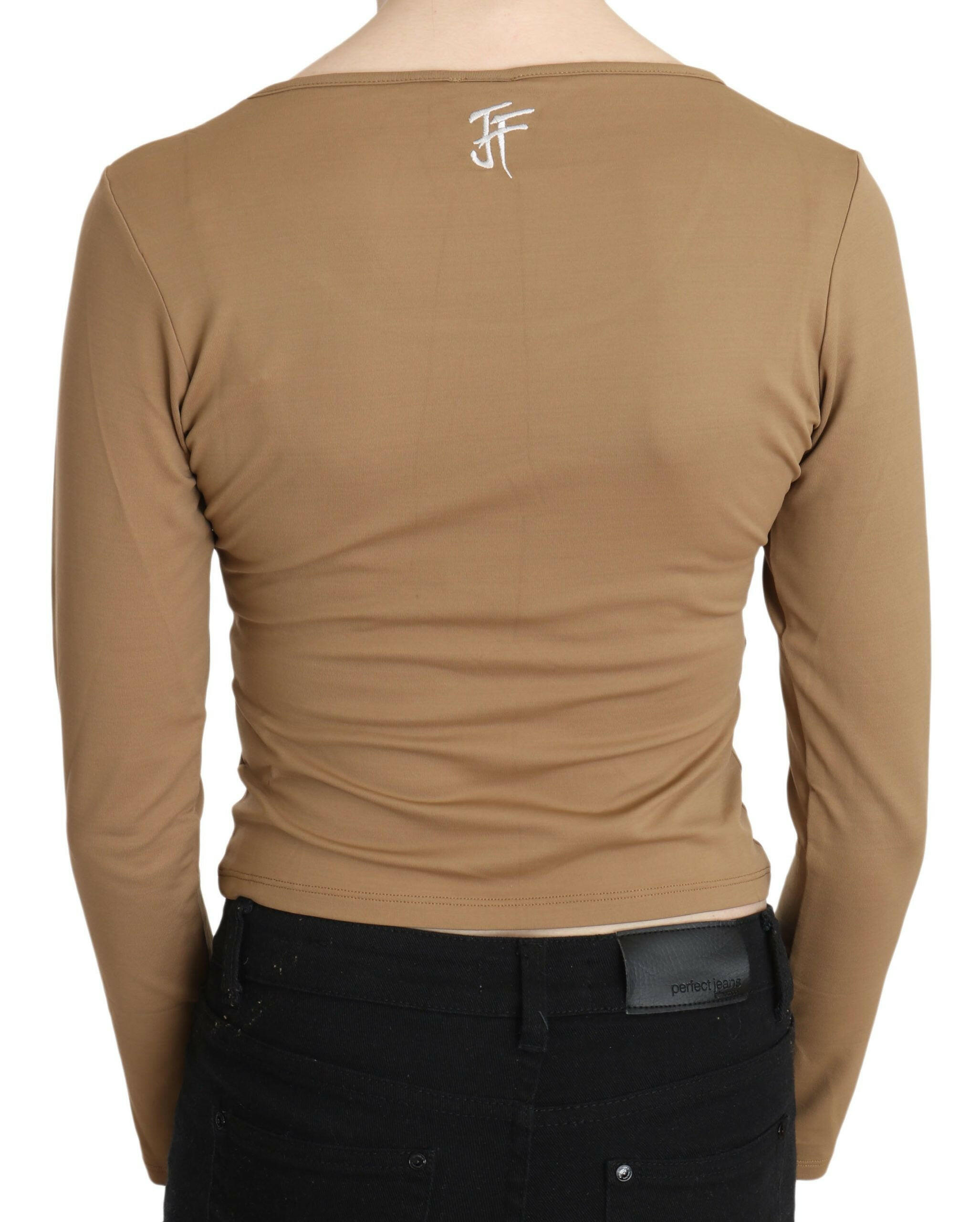 GF Ferre Brown Round Neck Long Sleeve Slim Crop Top Blouse -   -  GF Ferre.