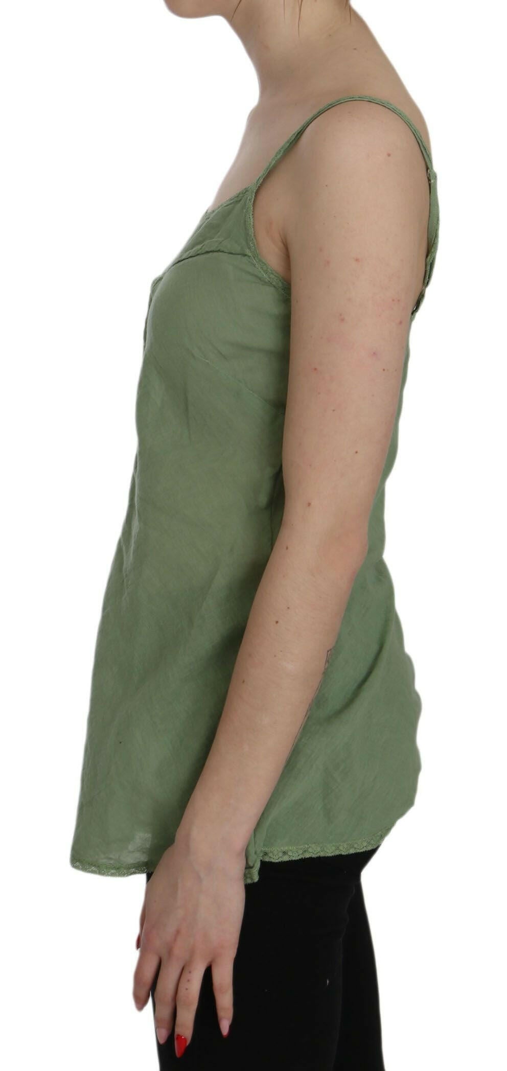 PINK MEMORIES Green Silk Spaghetti Strap Tank Top Blouse -   -  PINK MEMORIES.
