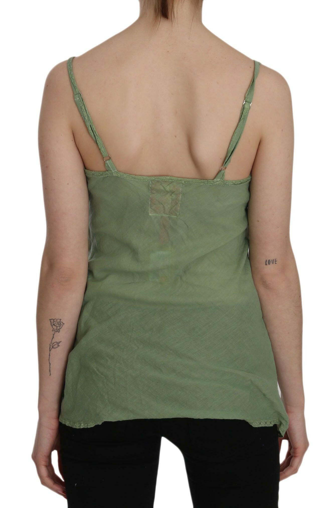 PINK MEMORIES Green Silk Spaghetti Strap Tank Top Blouse -   -  PINK MEMORIES.