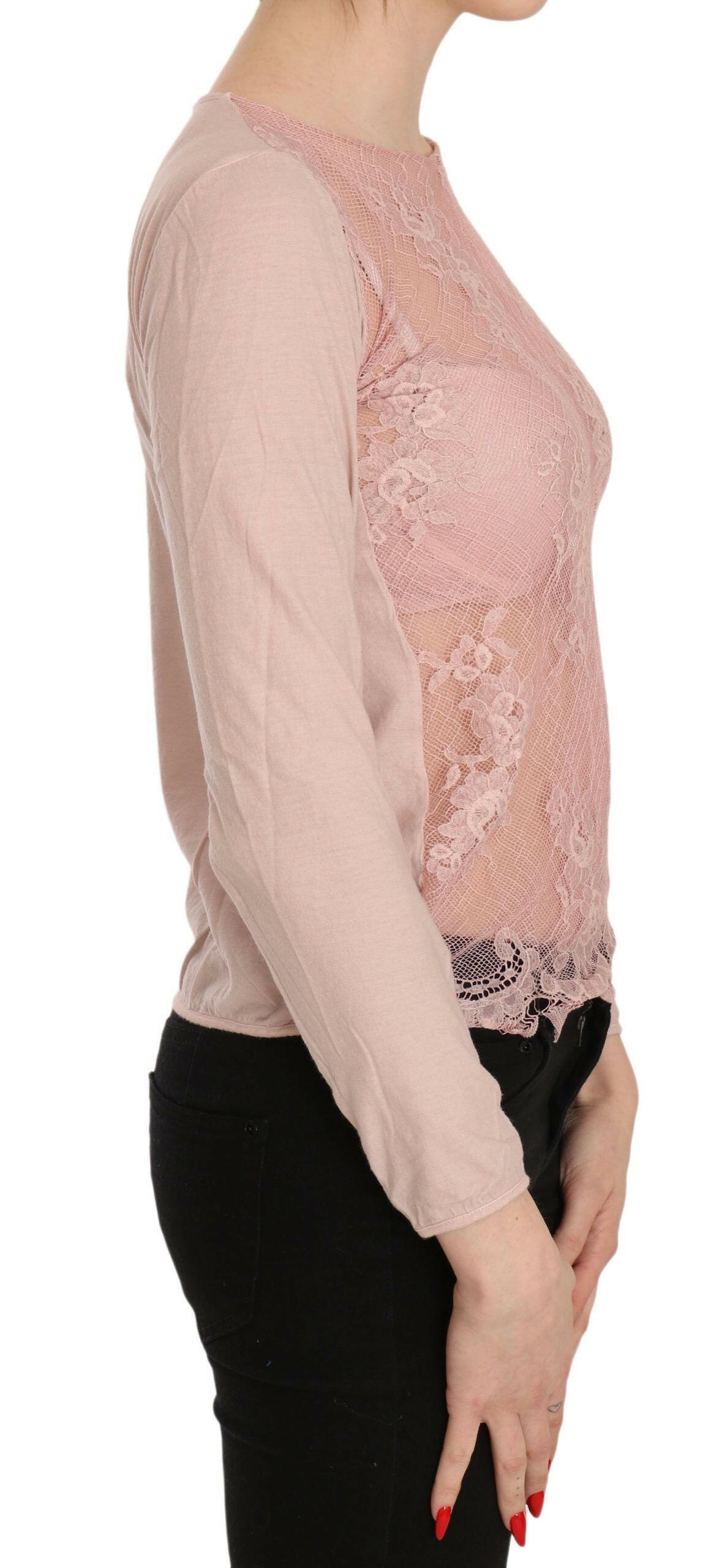 PINK MEMORIES Pink Lace See Through Long Sleeve Top Blouse -   -  PINK MEMORIES.