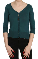PINK MEMORIES Blue Green Cotton 3/4 Sleeve Cardigan Top Blouse -   -  PINK MEMORIES.