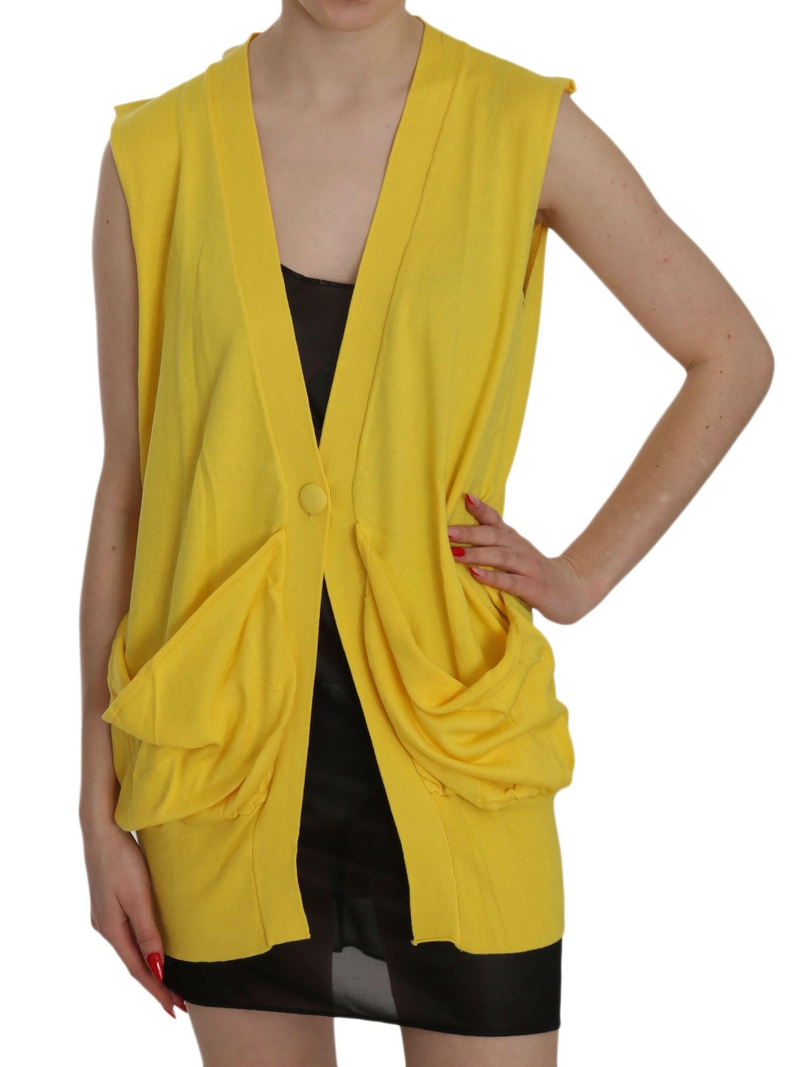 PINK MEMORIES Yellow 100% Cotton Sleeveless Cardigan Top Vest -   -  PINK MEMORIES.