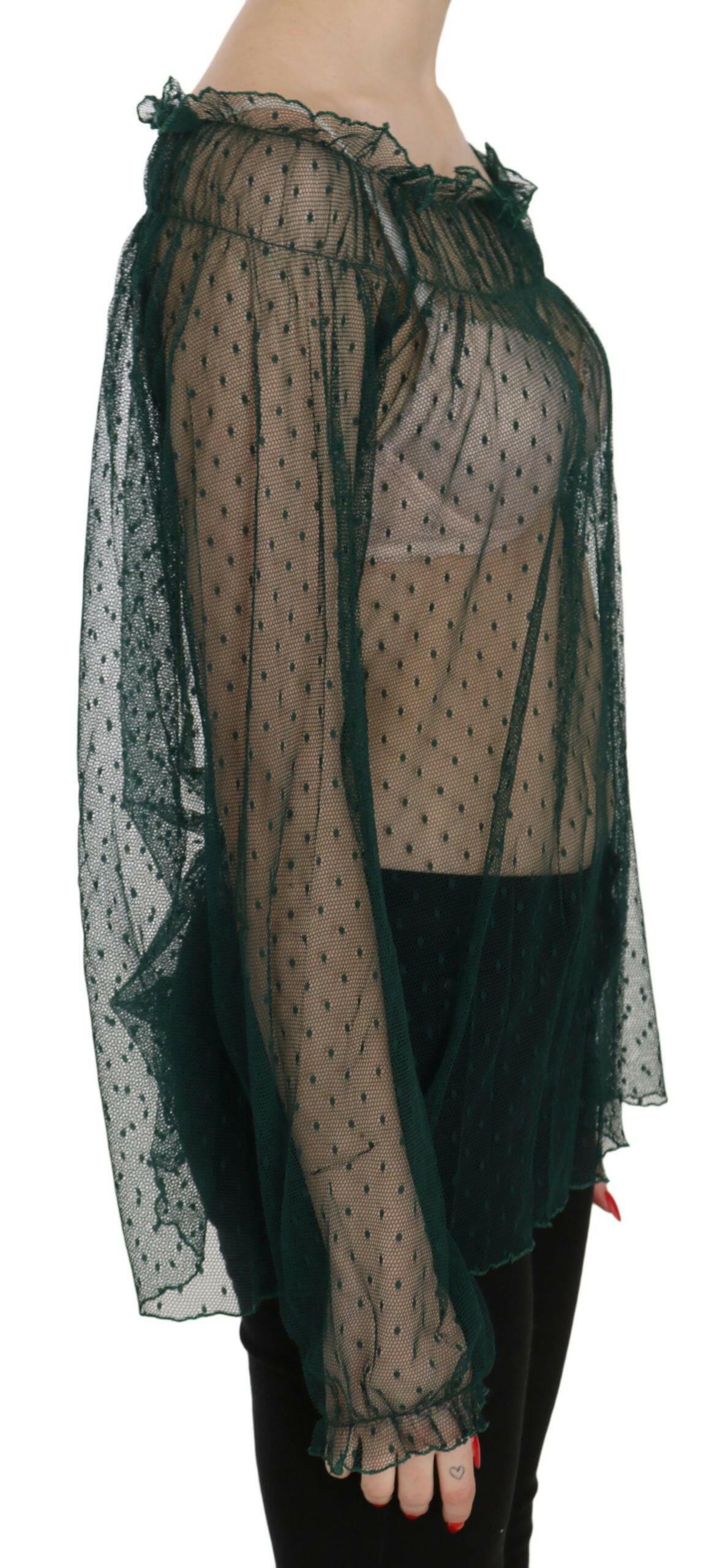 PINK MEMORIES Green Mesh See Through Long Sleeve Top Blouse -   -  PINK MEMORIES.