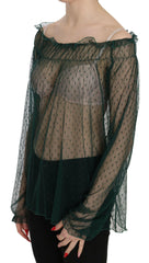 PINK MEMORIES Green Mesh See Through Long Sleeve Top Blouse -   -  PINK MEMORIES.