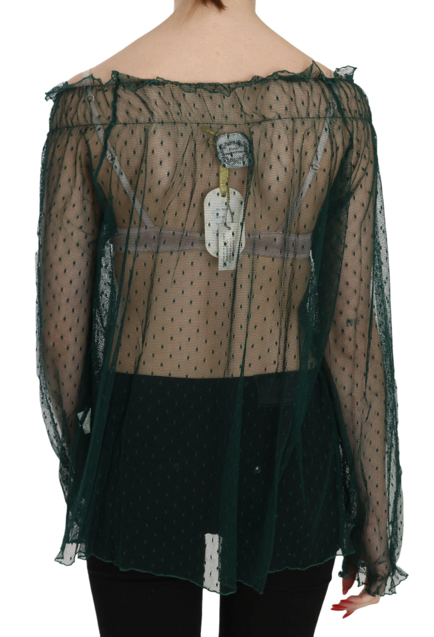 PINK MEMORIES Green Mesh See Through Long Sleeve Top Blouse -   -  PINK MEMORIES.