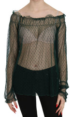 PINK MEMORIES Green Mesh See Through Long Sleeve Top Blouse -   -  PINK MEMORIES.