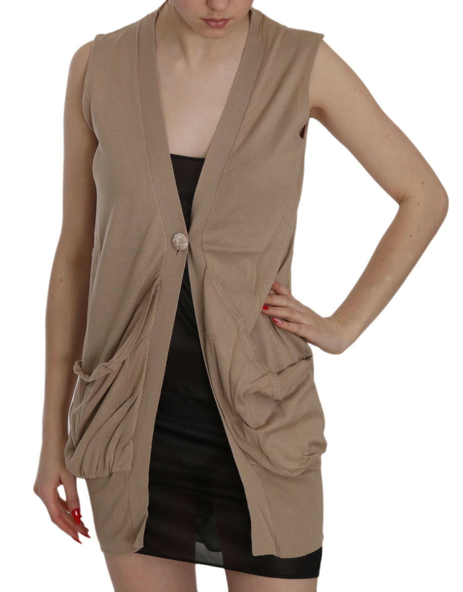 PINK MEMORIES Brown 100% Cotton Sleeveless Cardigan Top Vest -   -  PINK MEMORIES.
