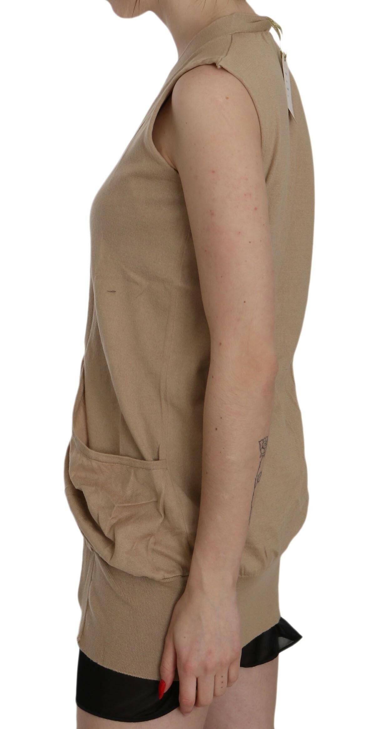 PINK MEMORIES Brown 100% Cotton Sleeveless Cardigan Top Vest -   -  PINK MEMORIES.