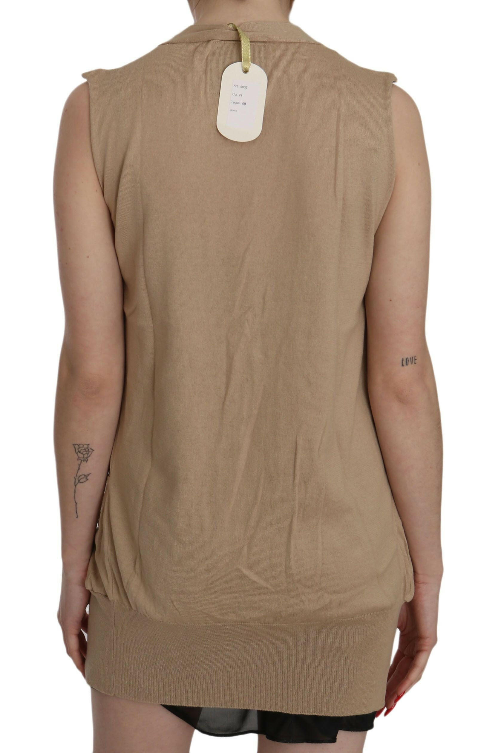 PINK MEMORIES Brown 100% Cotton Sleeveless Cardigan Top Vest -   -  PINK MEMORIES.