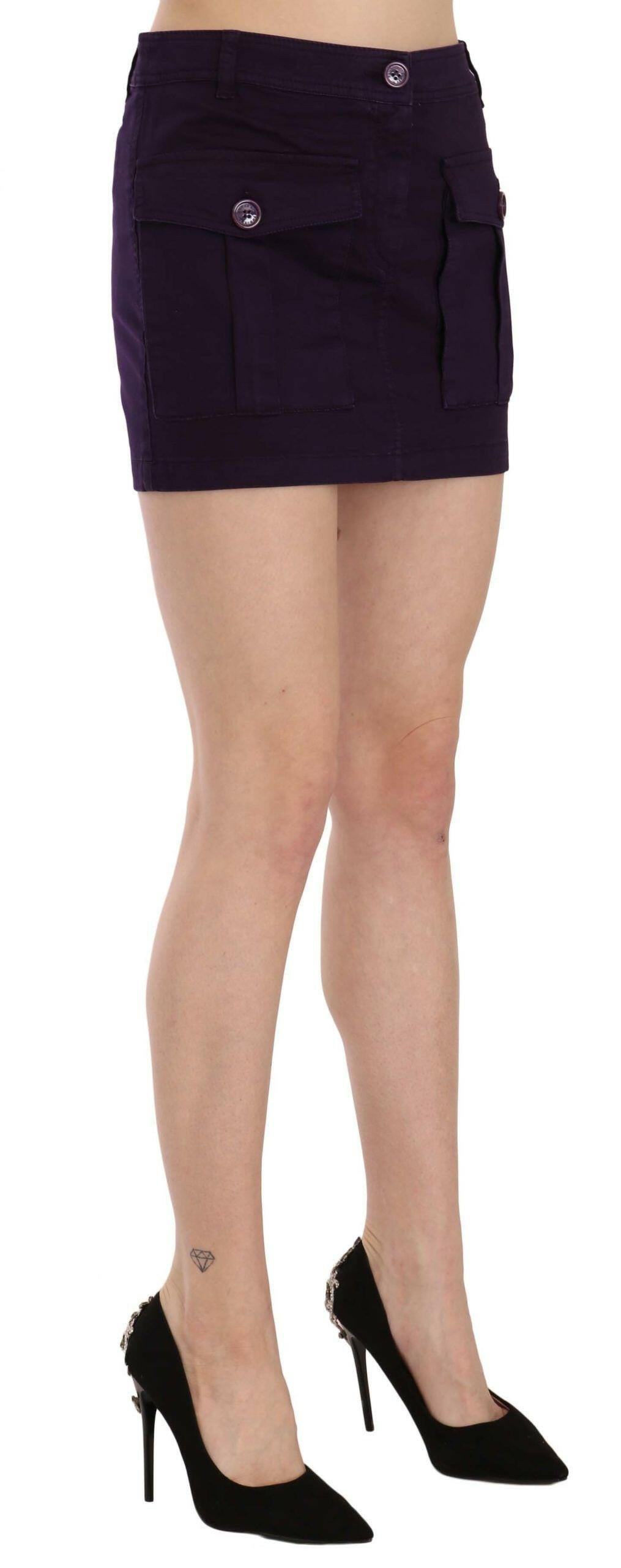 GF Ferre Purple High Waist Button Pocket A-line Mini Skirt -   -  GF Ferre.