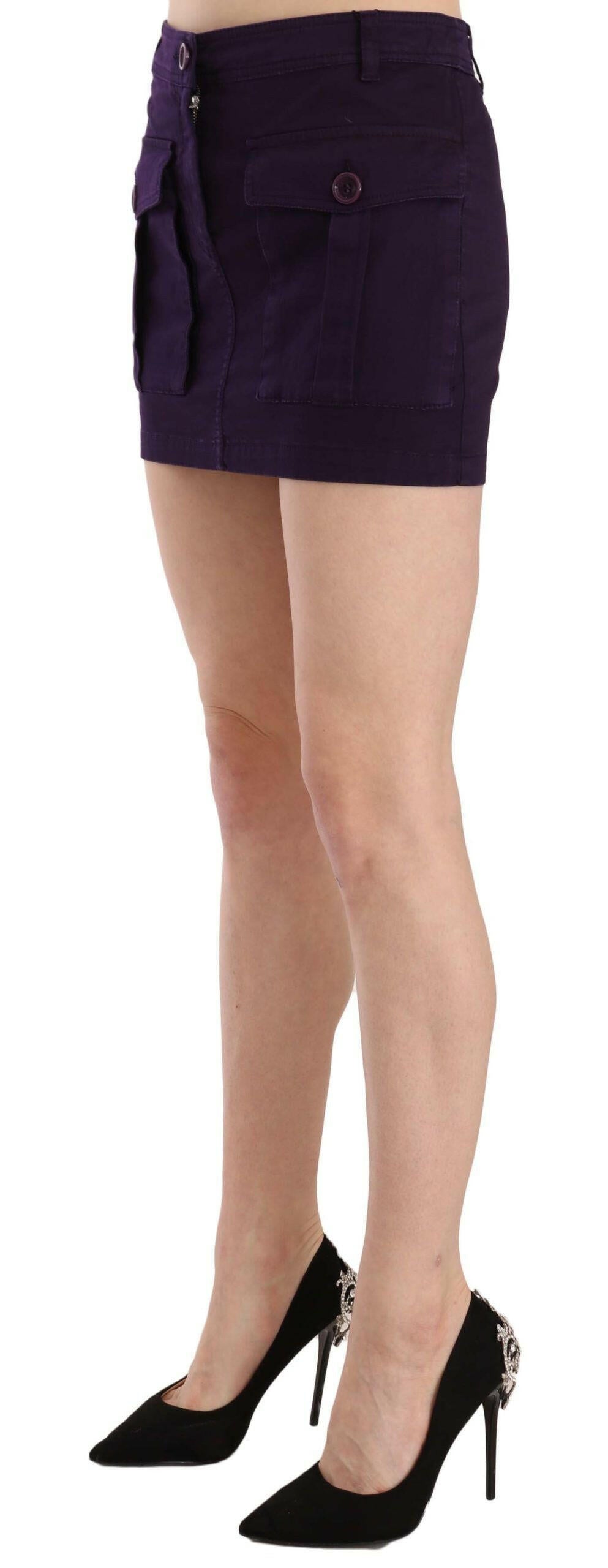 GF Ferre Purple High Waist Button Pocket A-line Mini Skirt -   -  GF Ferre.