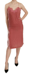 PINKO Pink Lace Spaghetti Strap Side Slit Shift Midi Dress -   -  PINKO.