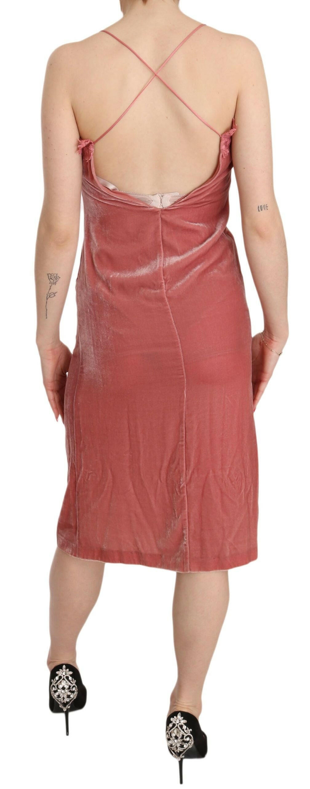 PINKO Pink Lace Spaghetti Strap Side Slit Shift Midi Dress -   -  PINKO.