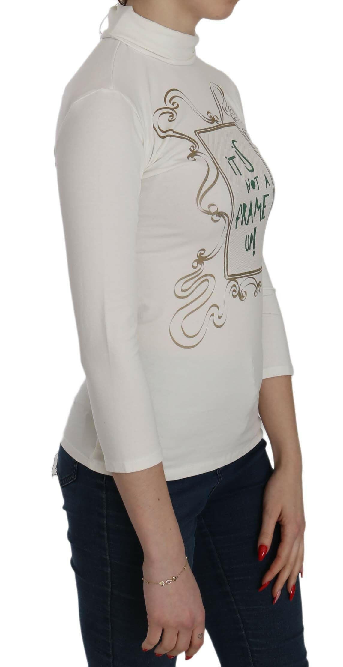 Exte White Printed Turtle Neck 3/4 Sleeve Top Cotton Blouse -   -  Exte.