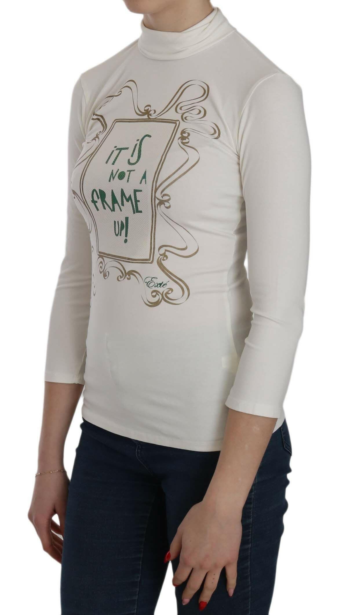 Exte White Printed Turtle Neck 3/4 Sleeve Top Cotton Blouse -   -  Exte.