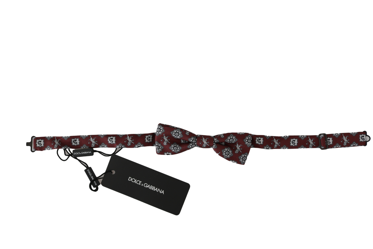 Dolce & Gabbana Men Bordeaux Maroon Lion Silk Adjustable Neck Bow Tie -  Neckties, Men -  Dolce & Gabbana.