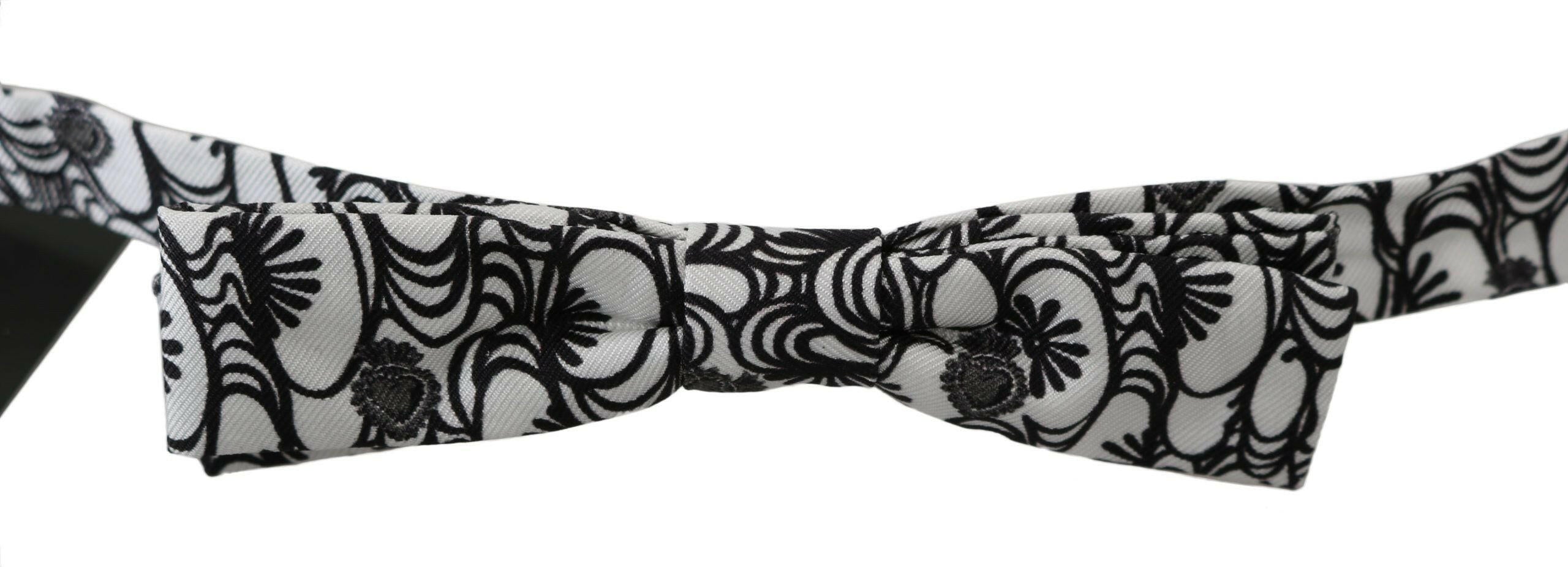Dolce & Gabbana White Pattern Silk Adjustable Neck Papillon Tie -  Neckties, Men -  Dolce & Gabbana.