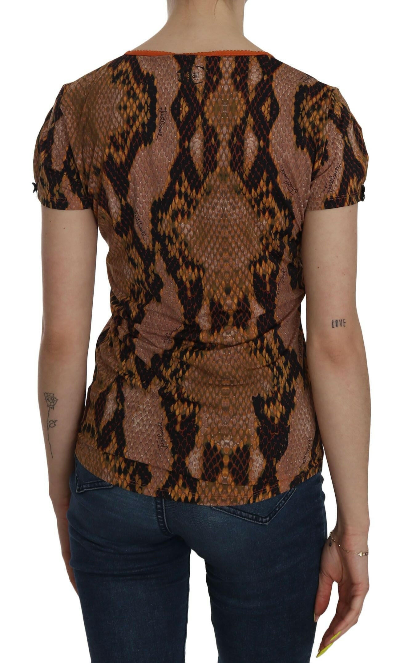 Just Cavalli Snake Skin Print Short Sleeve Top T-shirt -   -  Just Cavalli.