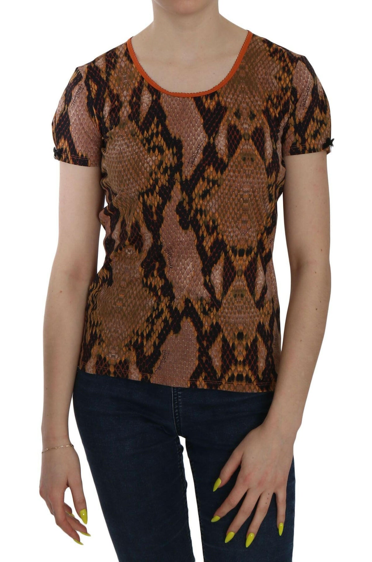 Just Cavalli Snake Skin Print Short Sleeve Top T-shirt -   -  Just Cavalli.