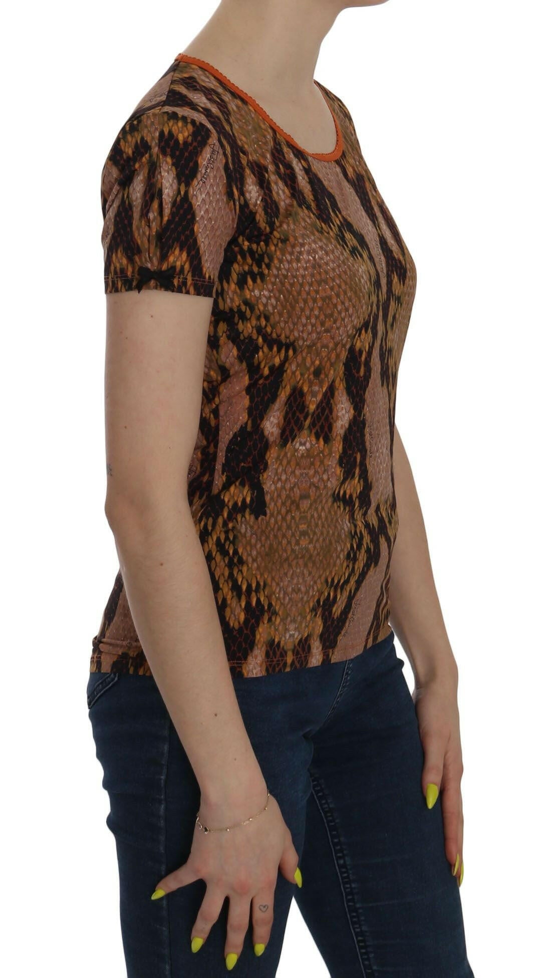 Just Cavalli Snake Skin Print Short Sleeve Top T-shirt -   -  Just Cavalli.